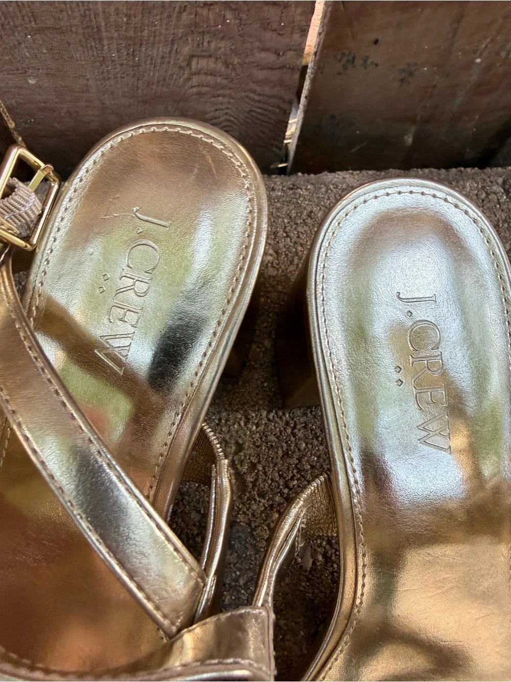 J CREW Women’s Metallic Gold Block Heel Sandals Pumps Size 7